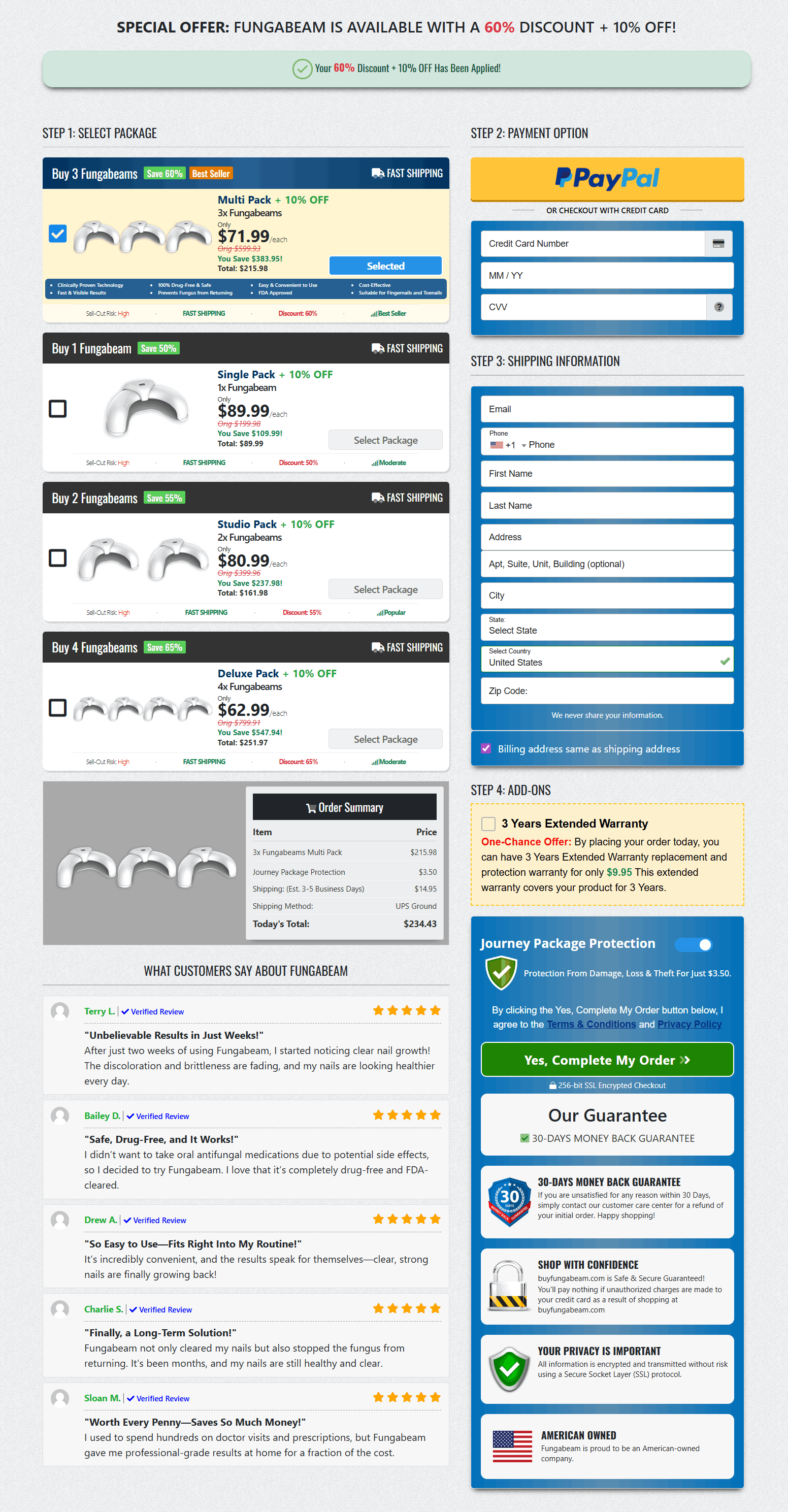 Fungabeam checkout page